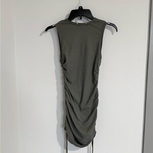 Olive Green Sleeveless Ruched Dress